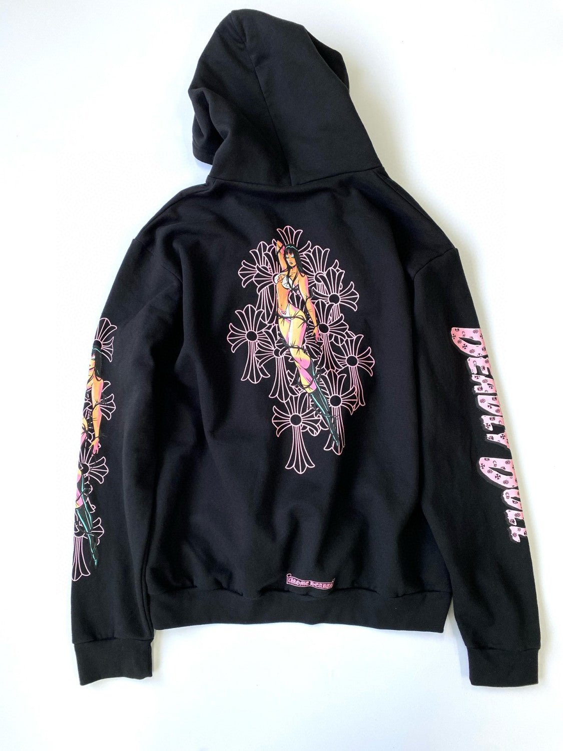 Chrome Hearts Men's Fall/Winter Fan Cross Graffiti Print Black Hooded Zipper Jacket #97956