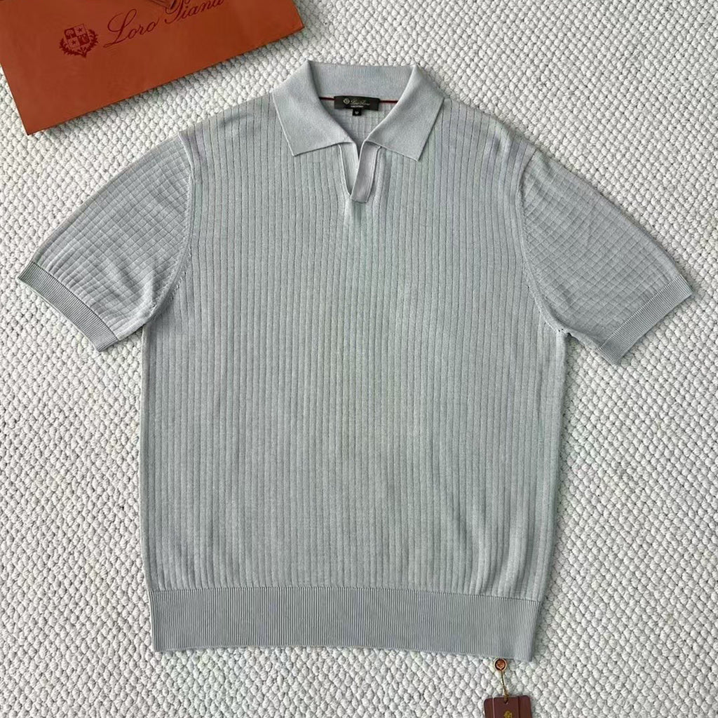 Loro Piana Men's Summer Refreshing Thin Knitted Lapel Short-sleeved Top Multicoloured Fashion Comfortable Temperament T-shirt Ngvp #9956