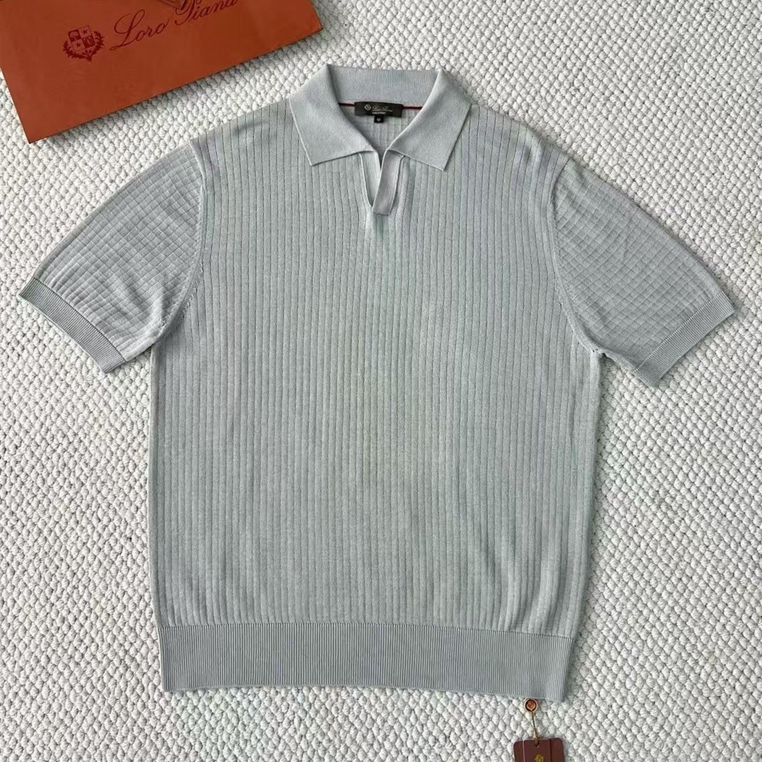 Loro Piana Men's Summer Refreshing Thin Knitted Lapel Short-sleeved Top Multicoloured Fashion Comfortable Temperament T-shirt Ngvp #9956