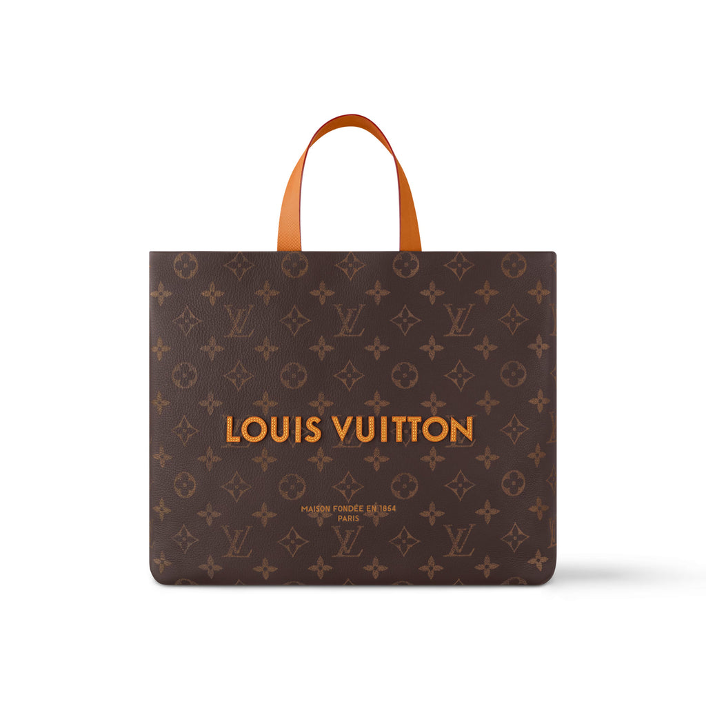 Louis Vuitton Men's Brown Classic Vintage Adjustable Shoulder Strap Embroidered Letter Print Tote Bag - Premium Coated Canvas Leather Bag #75711