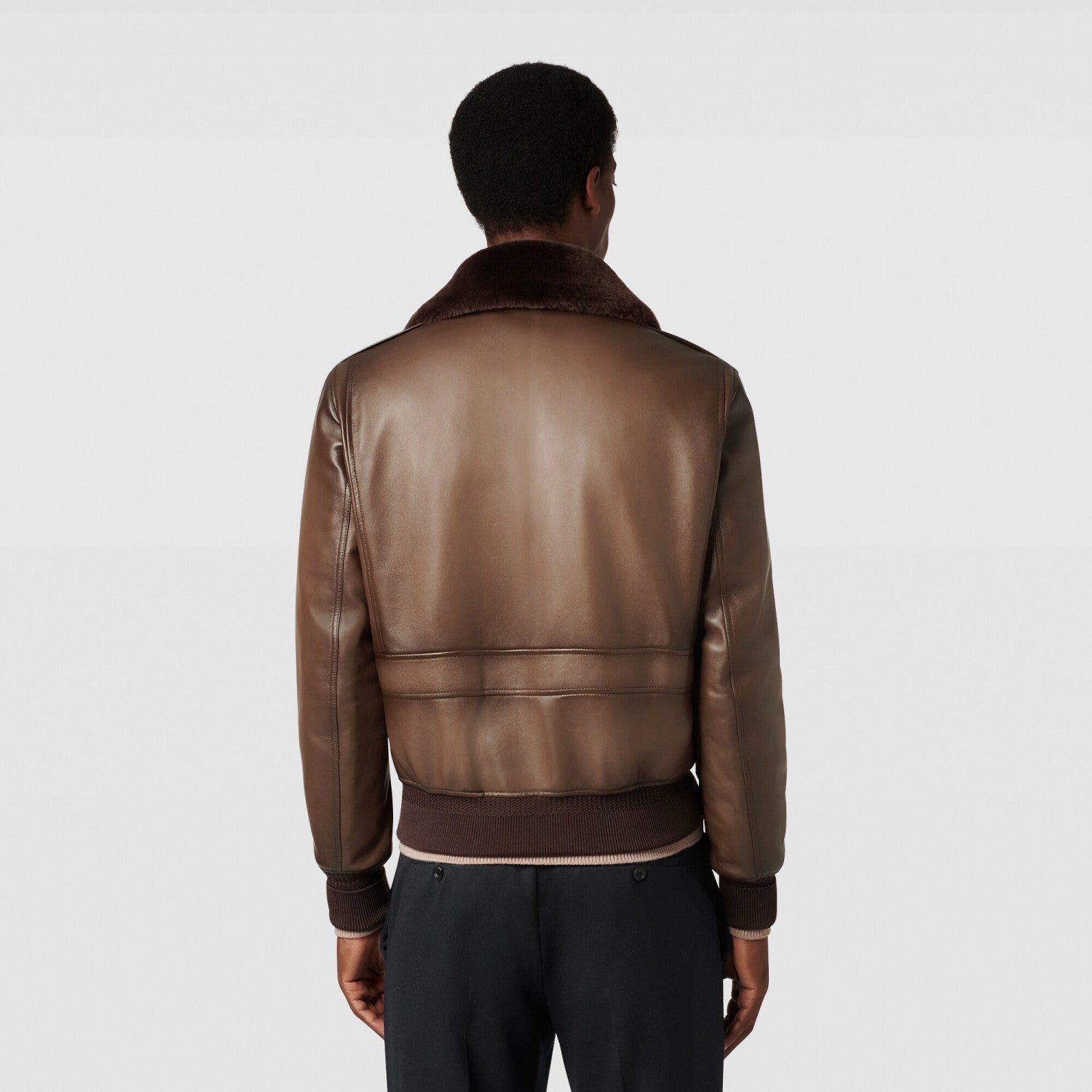 Berluti Men's Dyed Sheepskin Collar Zipper Solid Color Vintage-Washed Spring/Fall Fitted Casual Pilot Jacket Ngvp #2544