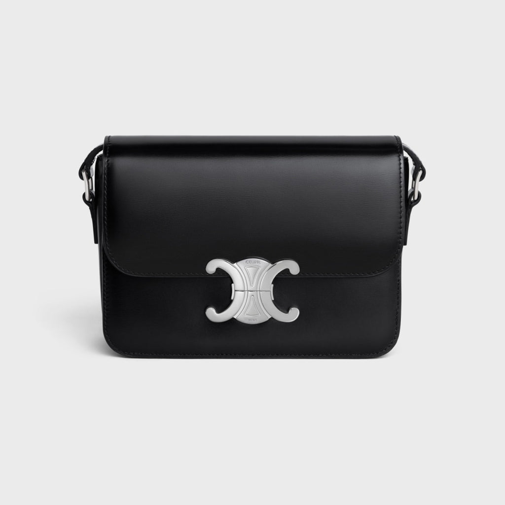 Celine Triomphe Medium Classic Premium Vintage-style Metallic Gold Logo Accent Leather Solid-colour Handbag Bag Lady Bags #196193