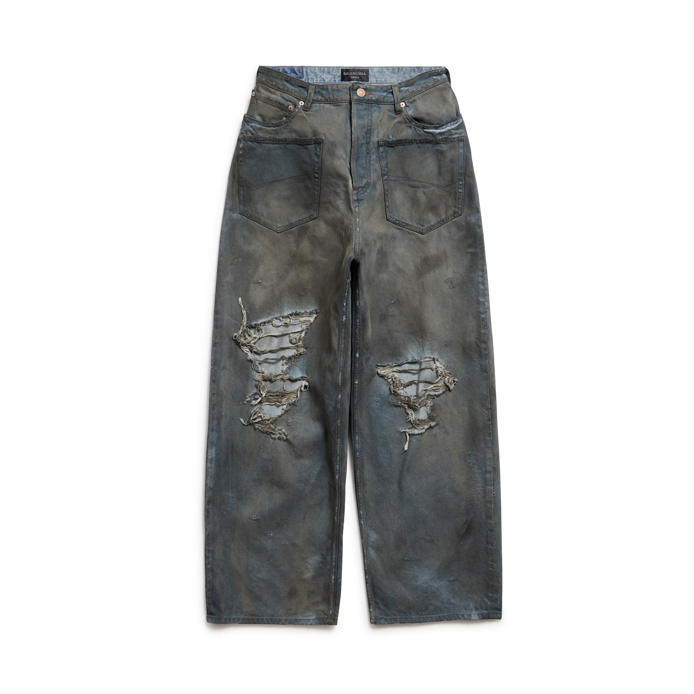 Balenciaga Patched Pockets Baggy Jeans In Blue Denim Pants Ngvp #6367