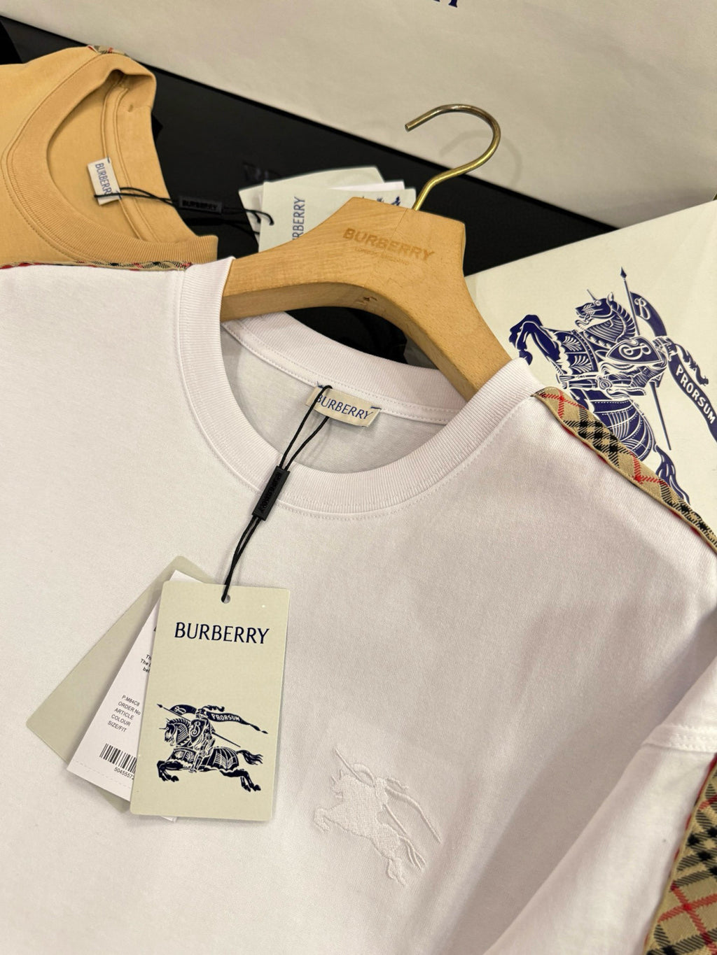 Burberry Men's Summer War Horse Embroidery Check Print Short Sleeve Round Neck T-Shirt #76765