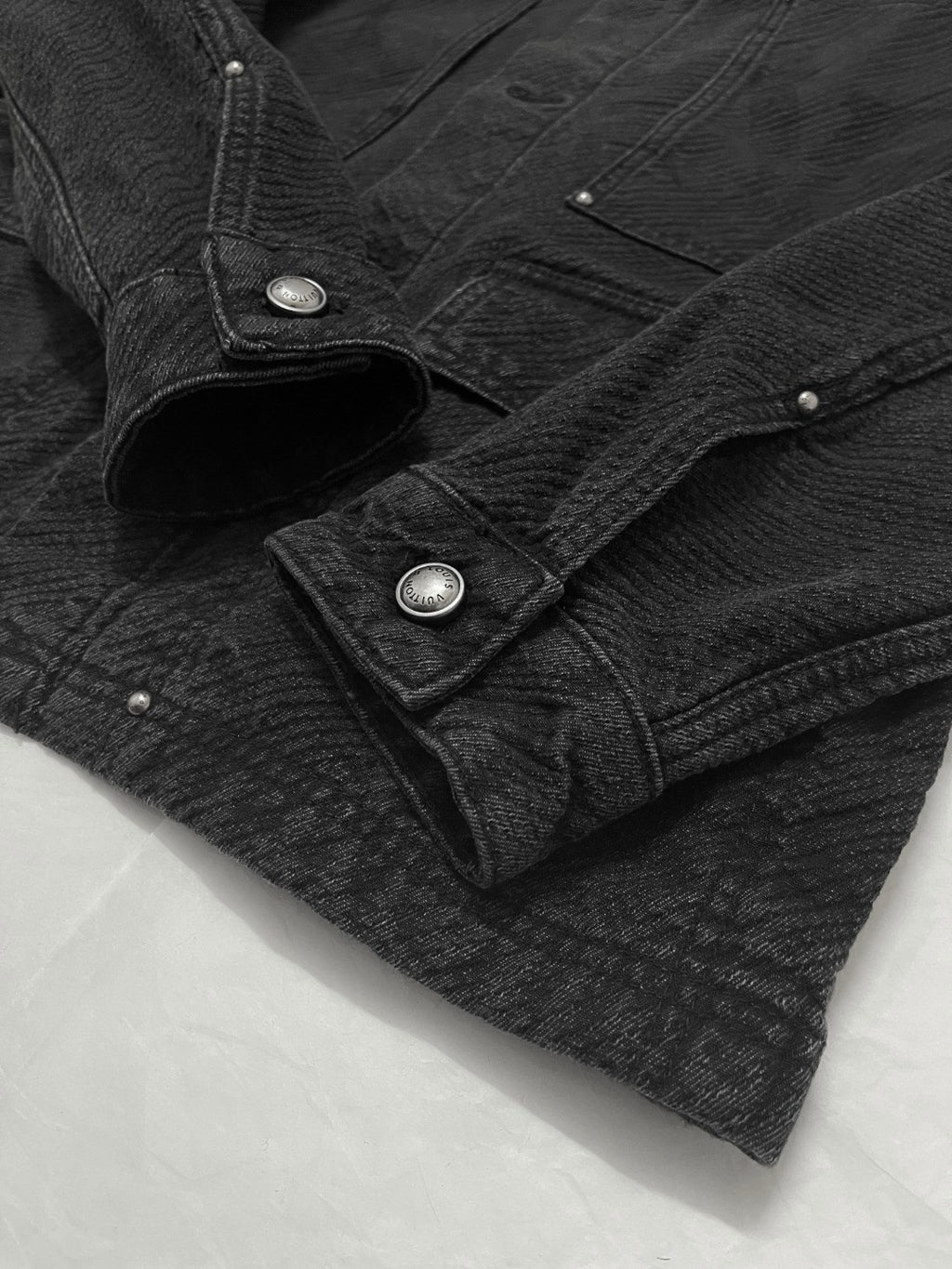 Louis Vuitton Men's Spring And Fall Black Logo Jacquard Single Breasted Long Sleeved Denim Jacket Jeans Pants Suit Set #75747
