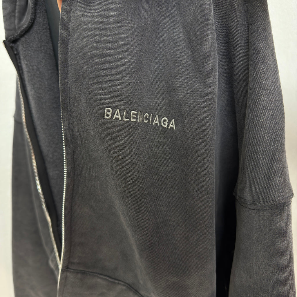 Balenciaga Men's Layered Zip-up Hoodie in Faded Black #336823