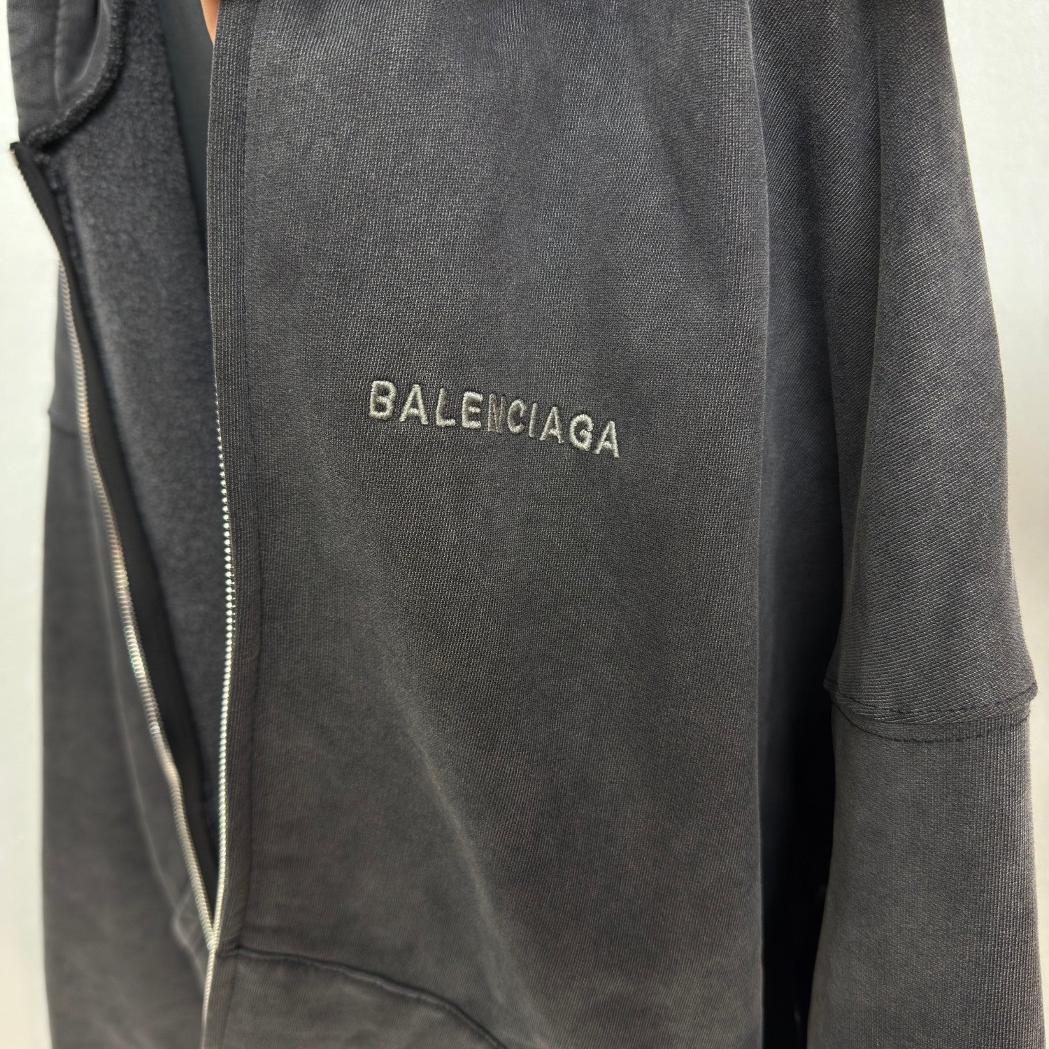 Balenciaga Men's Layered Zip-up Hoodie in Faded Black #336823
