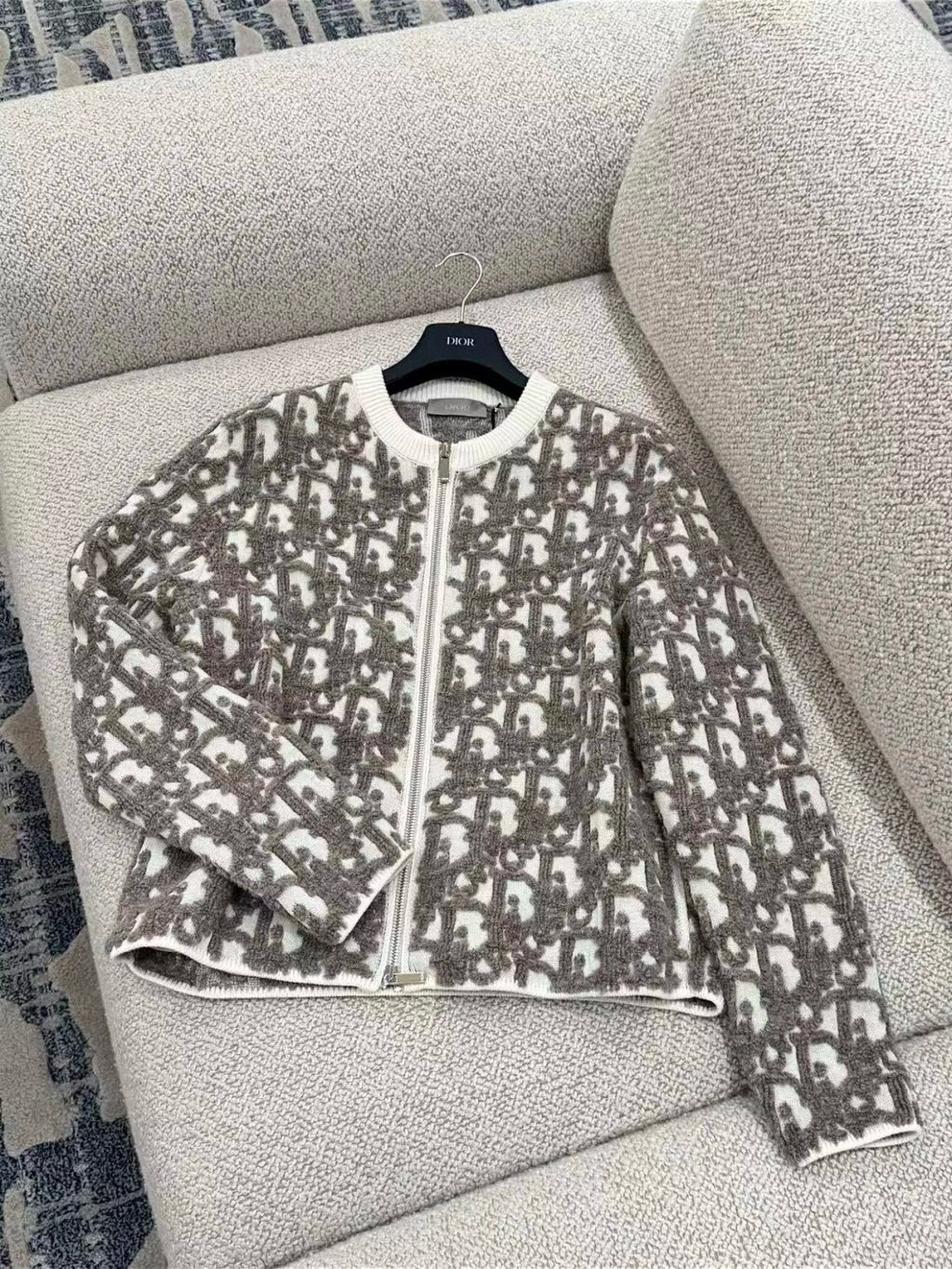 Dior Men's And Women's Spring/Summer Fashion Casual Round Neck Wool Knit Oblique Print Zipper Sweater #78325