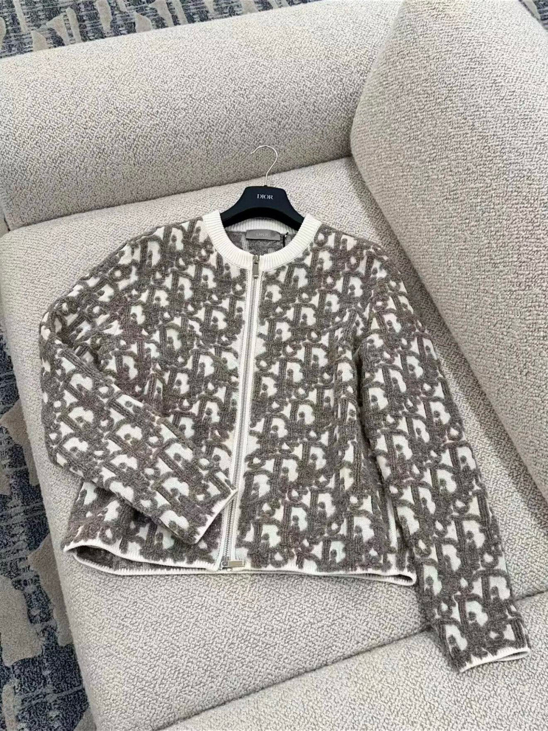 Dior Men's And Women's Spring/Summer Fashion Casual Round Neck Wool Knit Oblique Print Zipper Sweater #78325