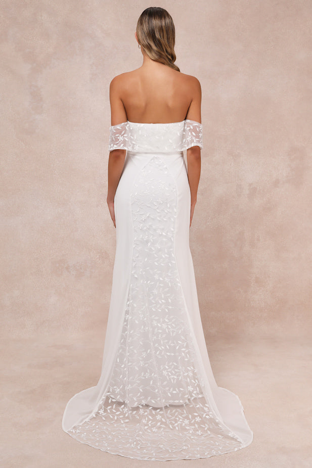 Beloved Beginning White Embroidered Off-the-Shoulder Maxi Dress