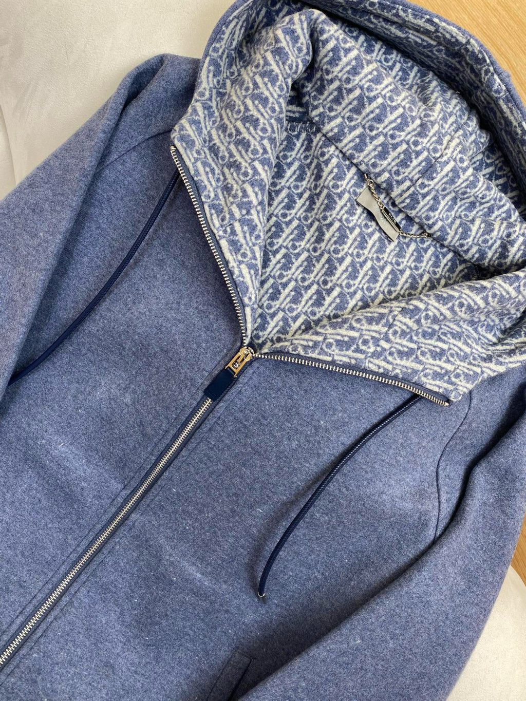 Dior Men's Spring and Autumn Solid Color Jacquard Cashmere Hooded Zipper Long Sleeve Jacket Drawstring Lace-Up Leisure Pants Suit Set #75272