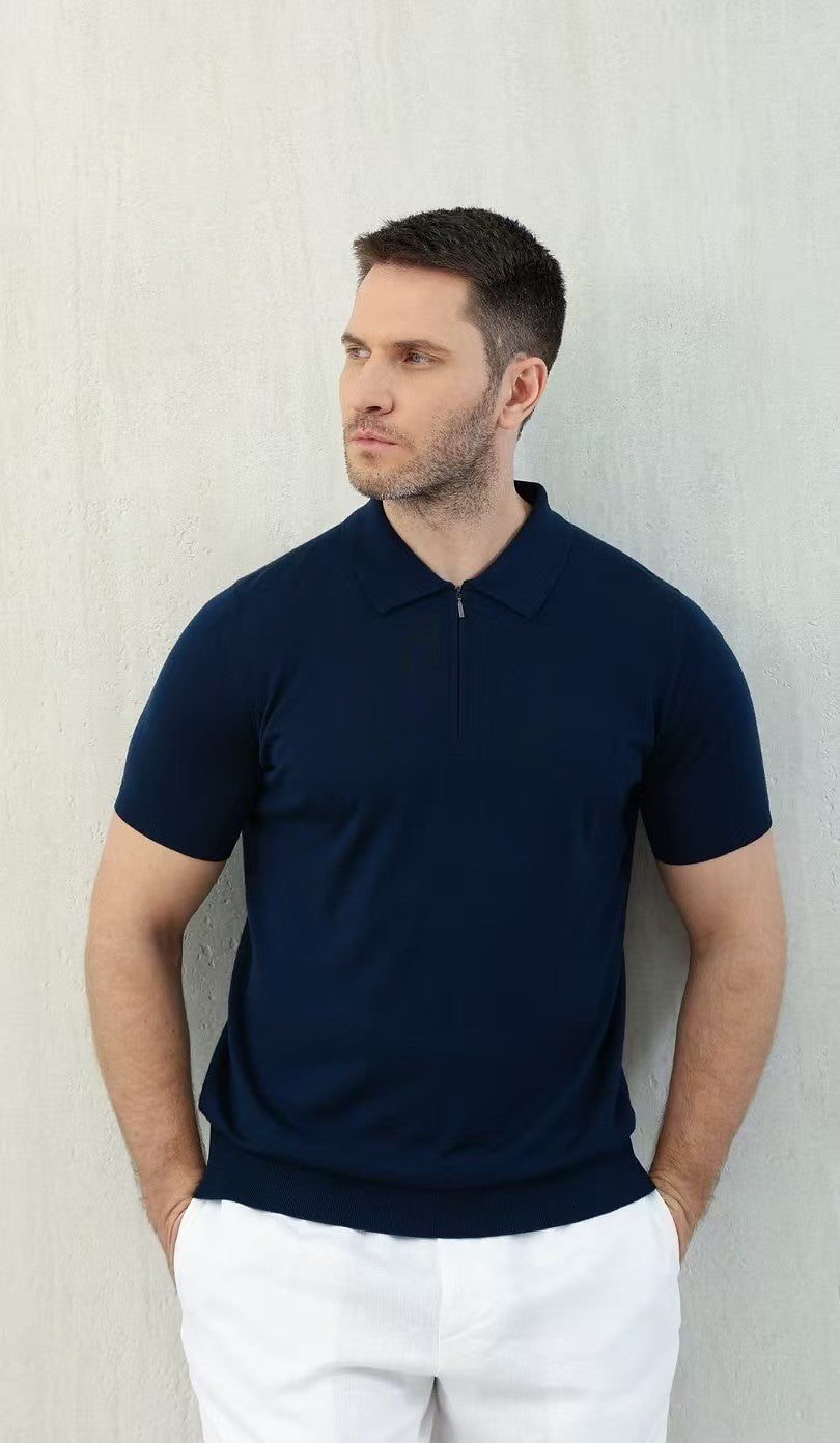 Loro Piana Men's Summer Solid Color Half Zip Straight Short Sleeve Polo Shirt Ngvp #1555