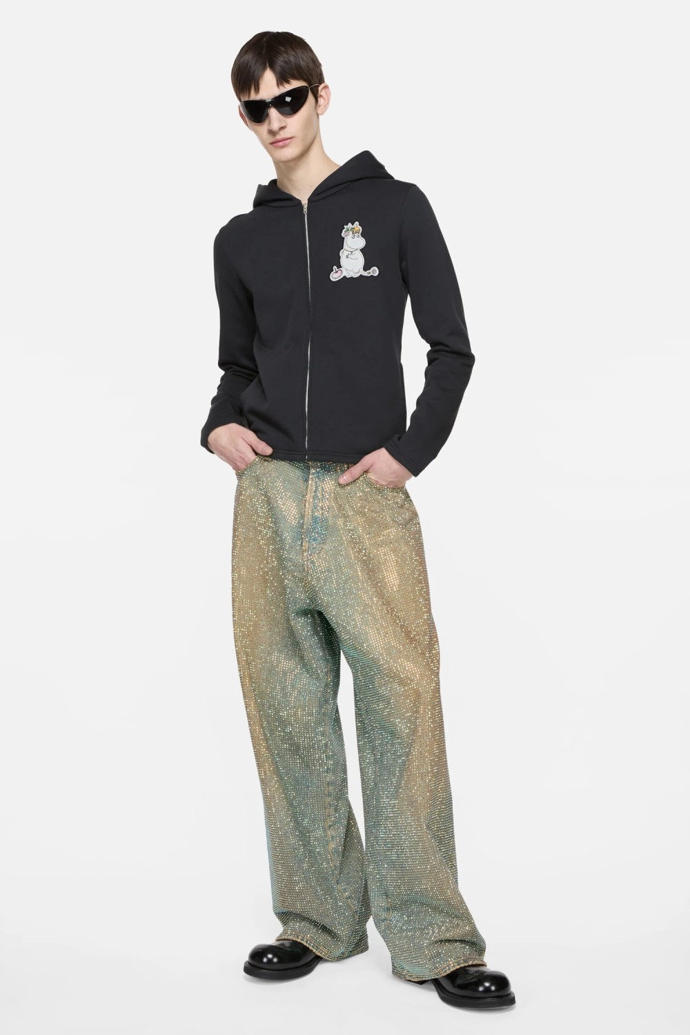 Acne Studios X Moomin Artist Tove Jansson Cartoon Print Fashion Trend Black Hooded Zipper Sweatshirt High Street Style Fall/winter Ngvp #2654