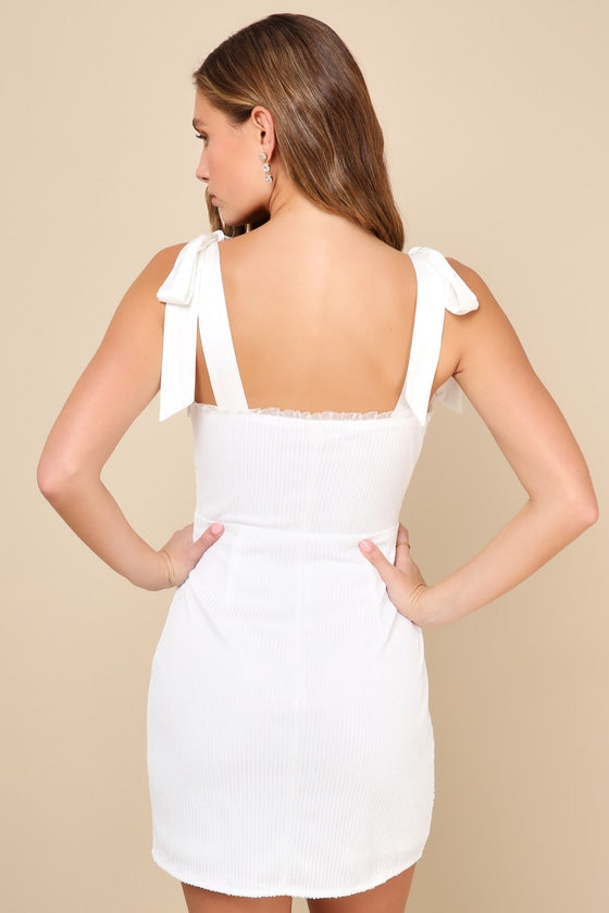 Glowing Intentions White Sequin Bustier Tie-Strap Mini Dress