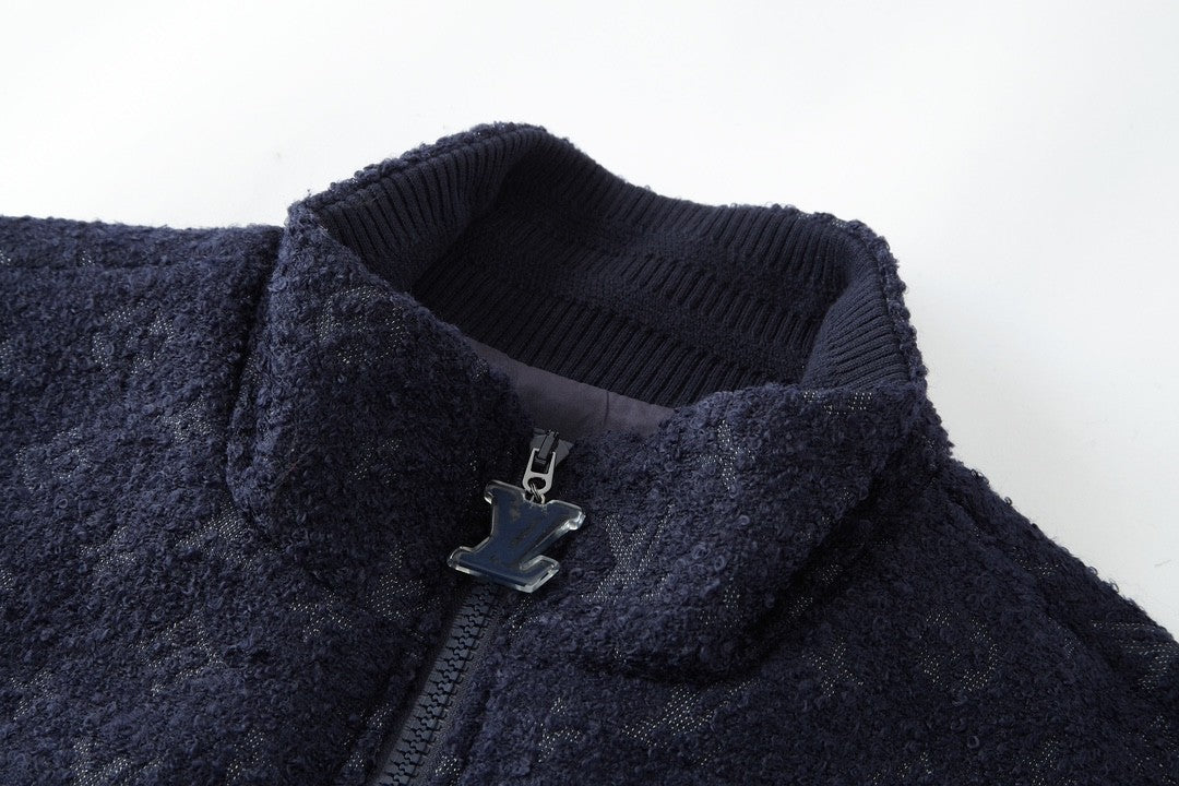 Louis Vuitton Men's Spring and Autumn Logo Full Print High Collar Wool Long Sleeve Jacket #72412