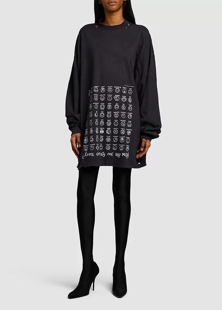 Balenciaga Men Women Summer Letter Printed Loose Cotton Round Neck Black Long Sleeve T-Shirt Ngvp #9556