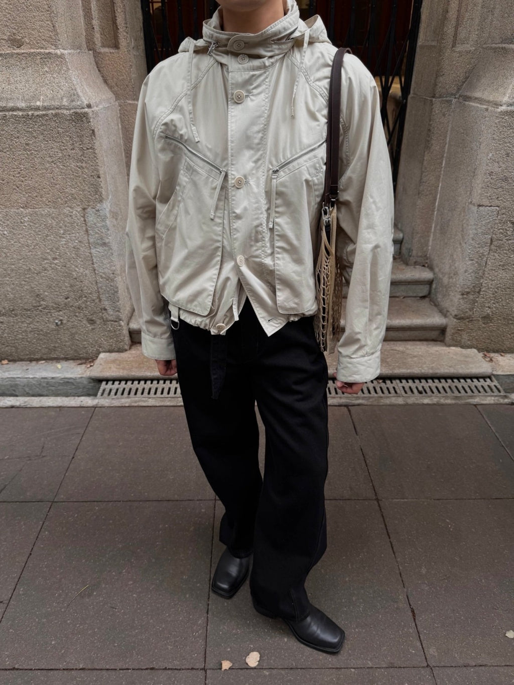 Lemaire Men's Spring/Fall Parachute Jacket Solid Color High-Neck Cotton Zipper Jacket with Zippered Pockets Ngvp #2378