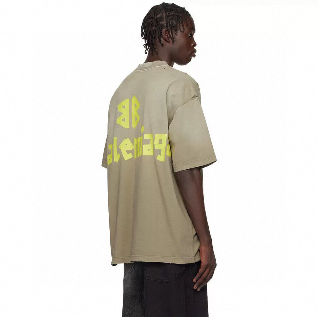 Balenciaga Men's Summer Letter Logo Print Round Neck Regular Fit Short Sleeve T-Shirt #75791