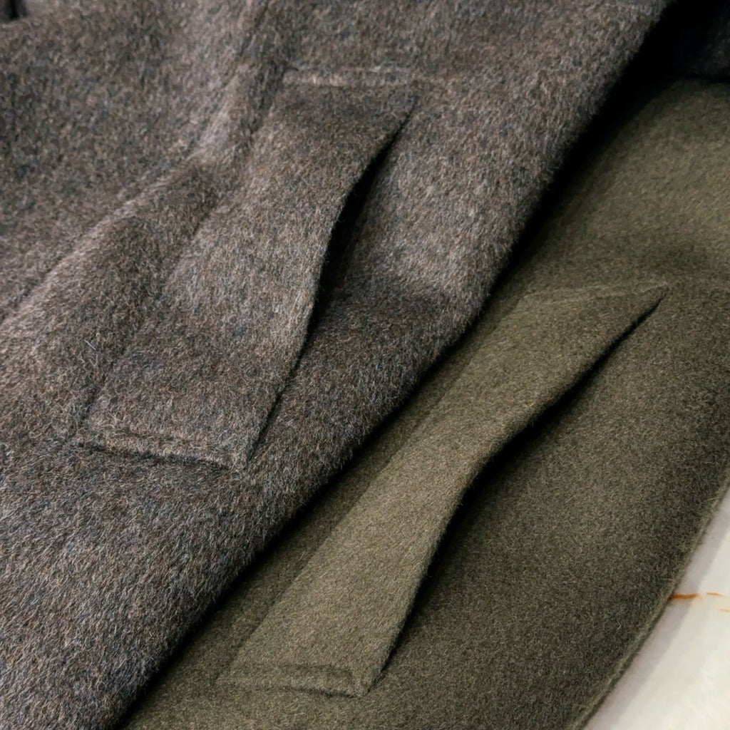 Hermes Men's Large Lapel Wool Slightly Wide Version Long Cashmere Coat #333099