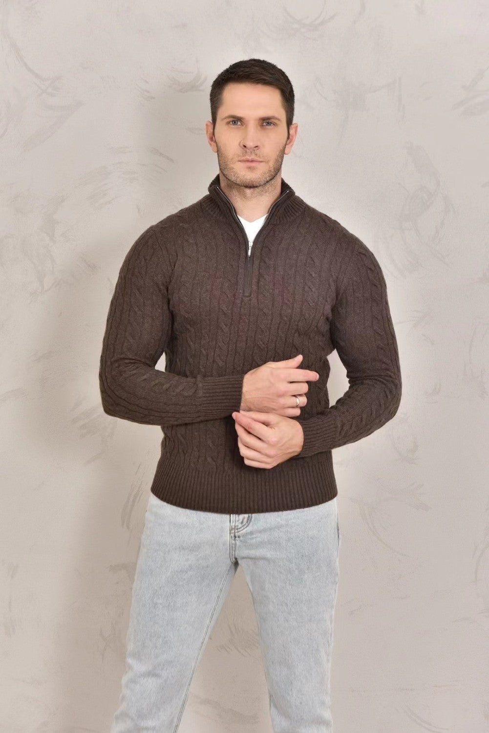 Loro Piana Men's Fall/Winter Half High Neck Zipper Long Sleeve Cashmere Fitted Knit Sweater Ngvp #9738