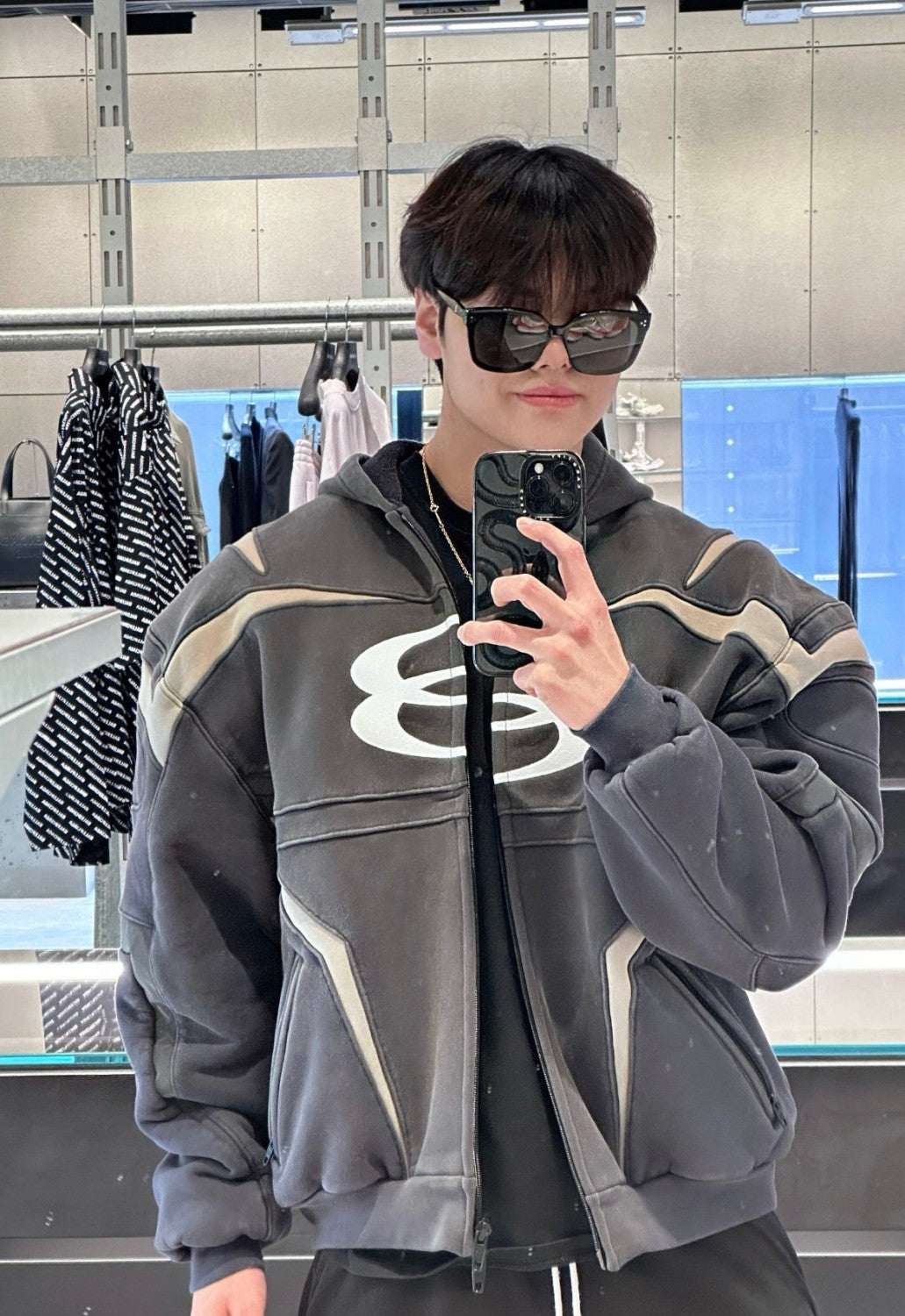 Balenciaga Men's Women's Spring And Autumn Unity Sports Icon Biker Black Zipper Loose Long Sleeve Hooded Sweatshirt Jacket Ngvp #9312