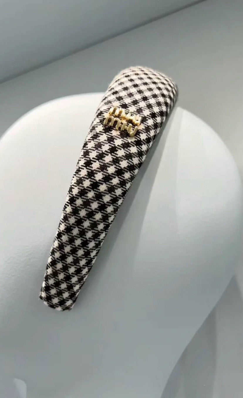 MiuMiu Women's Black and White Checkered Printed Hair Bands Headbands Hair Bands Hair Clips Jewelry #75549