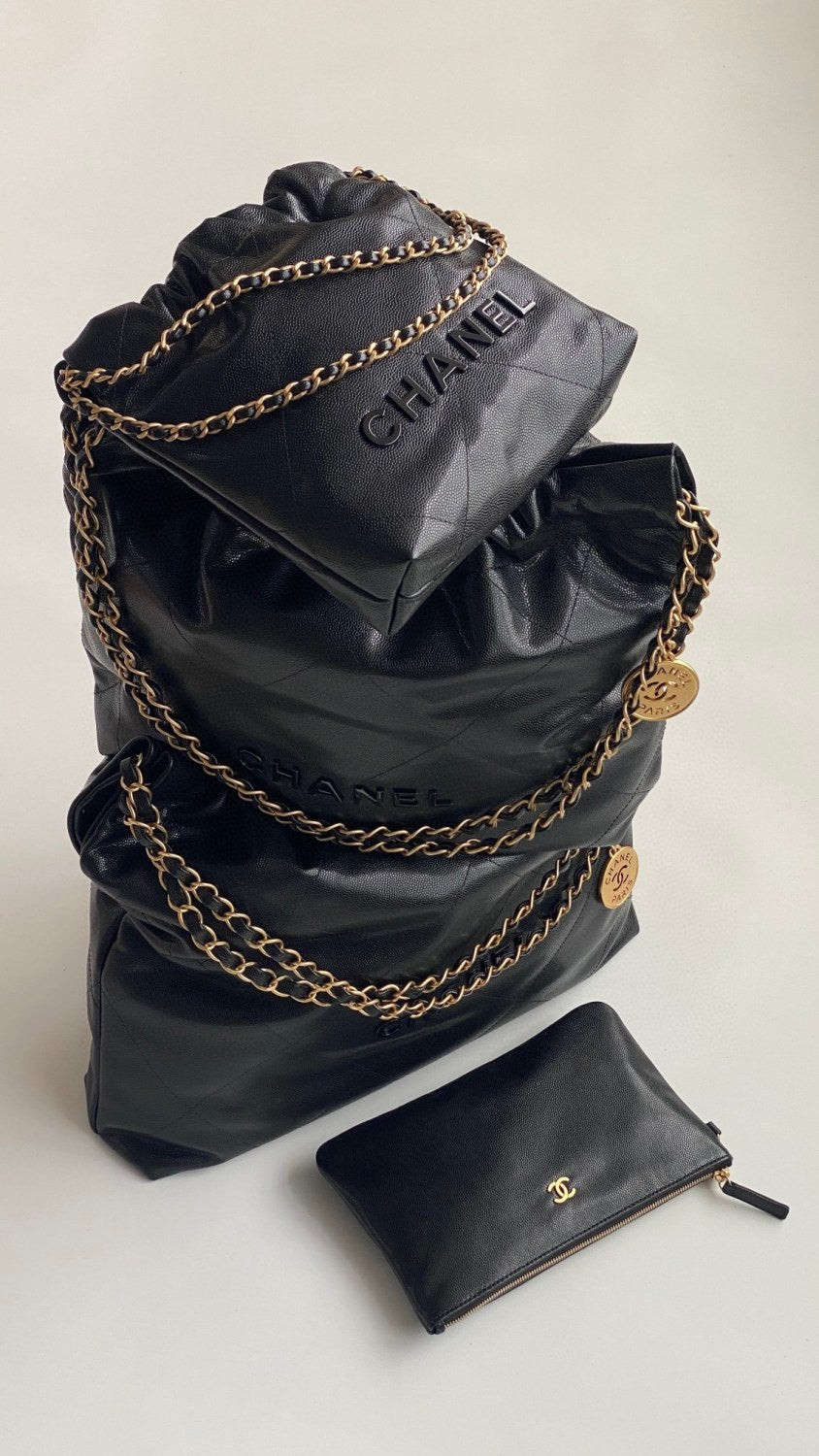 Chanel Men's And Women's Black Logo Drawstring Closure Chain Shoulder Strap Glossy Calfskin Shoulder Crossbody Bag Bags #77116
