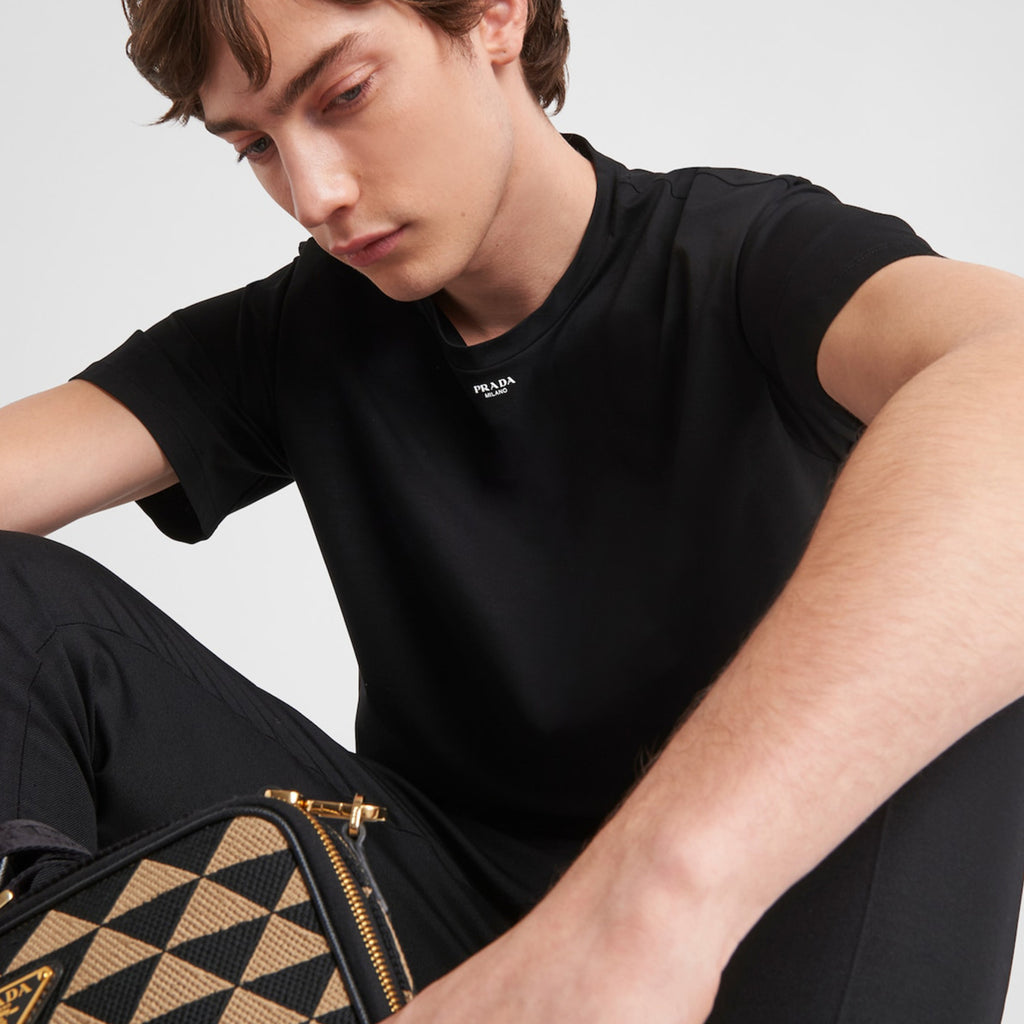 Prada Men's Spring/Summer Fashion Letter Logo Solid Color T-shirt Short sleeved Round Neck Casual Loose Comfortable Top  #99576