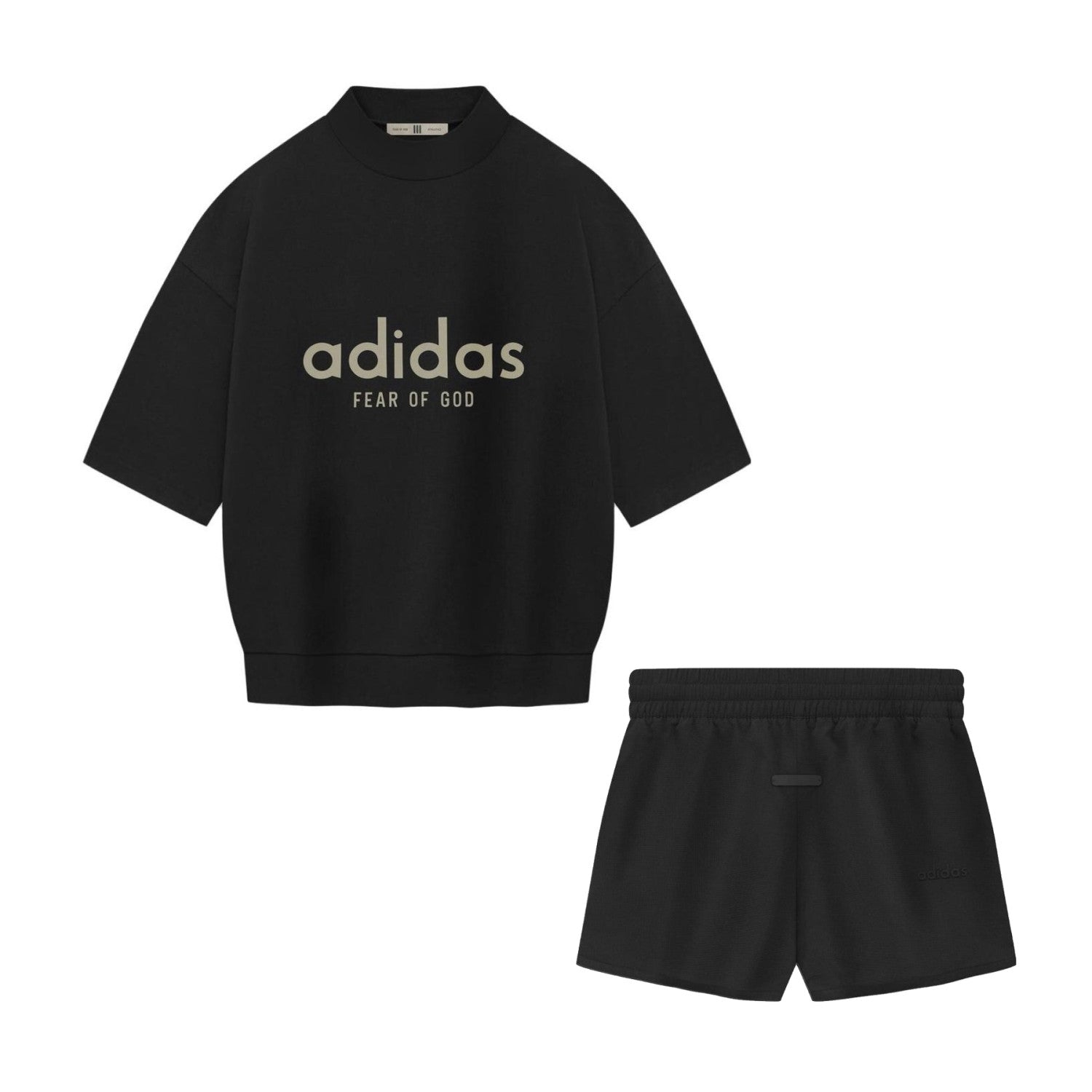 Fear of God x Adidas Men's and Women's Summer Black Casual Round Neck Short Sleeve T-Shirt Tie Stretch Waistband Shorts Set Suit #72225