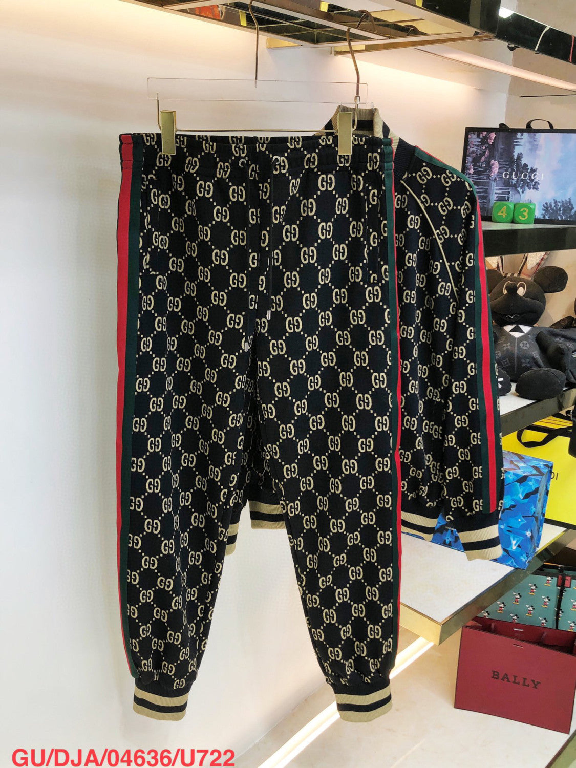 Gucci  Men's GG Jersey Cotton Jogging Fall/Winter Knit Hooded Pullover Sweatshirt Sweatpants Pants Set Suit #97189