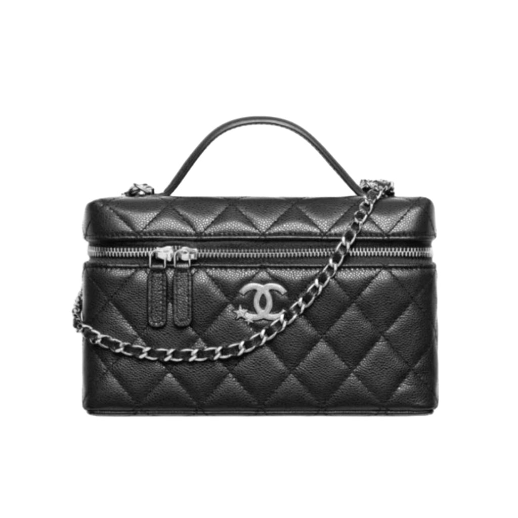 Chanel Women's Solid Color Rhinestone Star Logo Chain Calfskin Handbag Makeup Bag Bags #77689