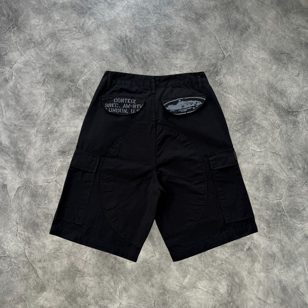 Corteiz Evil Guerrilla Cargo Shorts Black