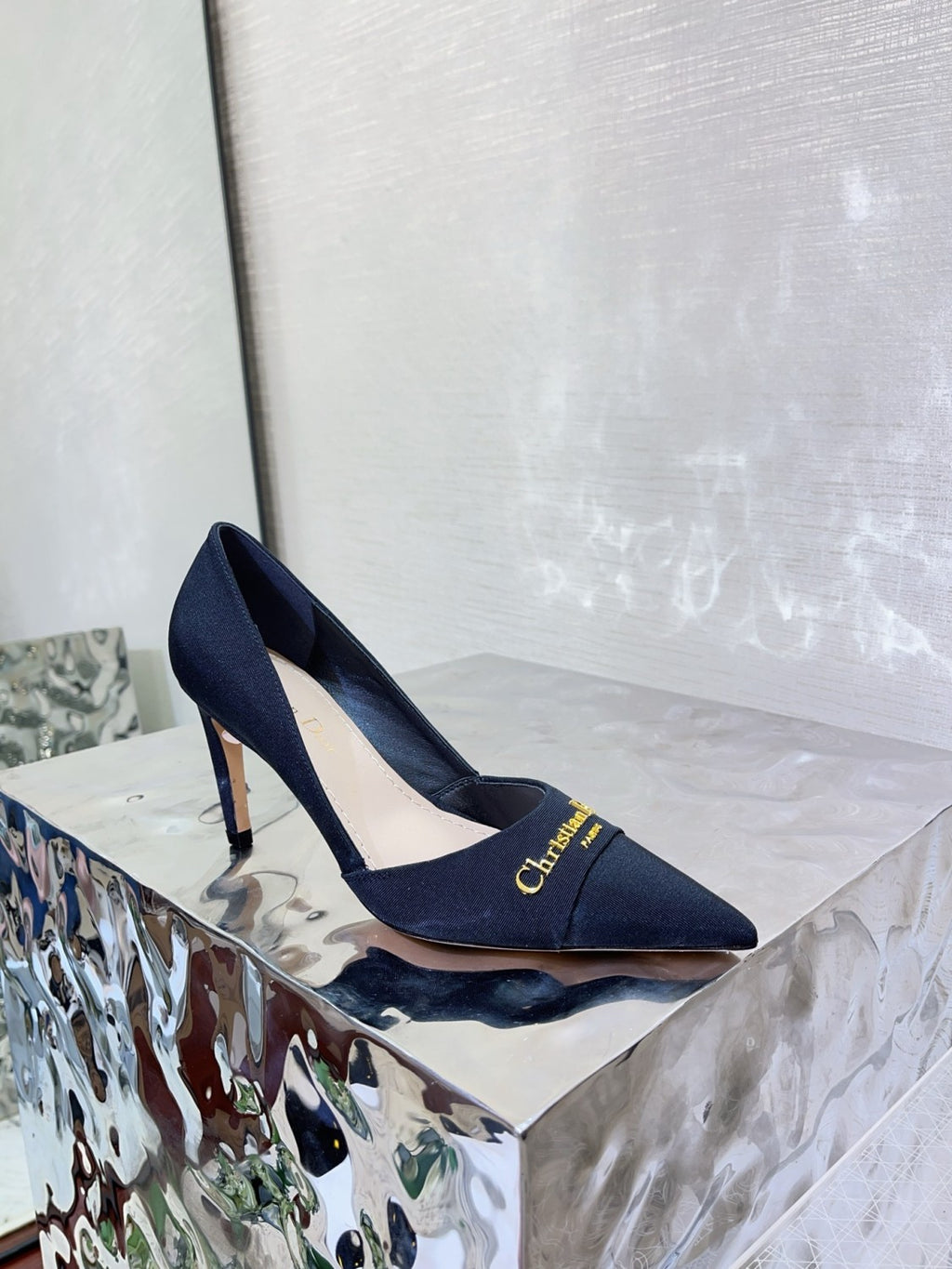 Escarpin My Dior Women's Summer Gold Letter Print Solid Color Cowhide Pointed Toe 8cm High Heel Shoes #77215