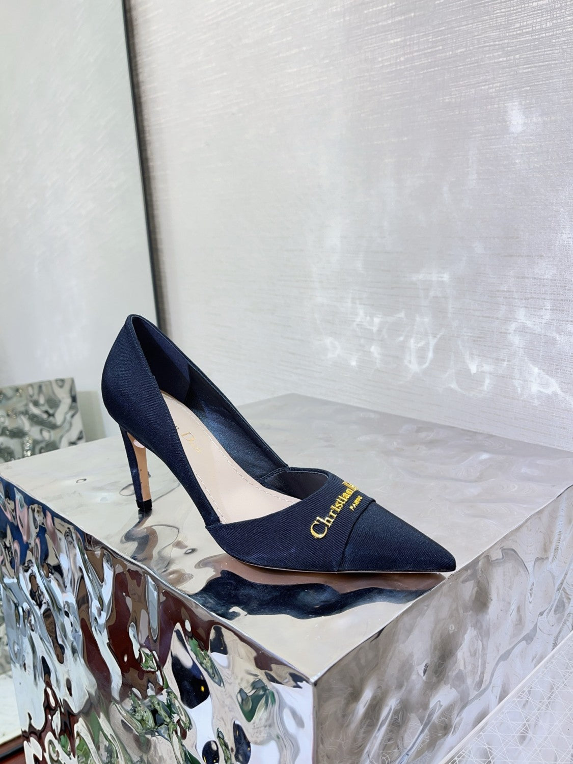 Escarpin My Dior Women's Summer Gold Letter Print Solid Color Cowhide Pointed Toe 8cm High Heel Shoes #77215