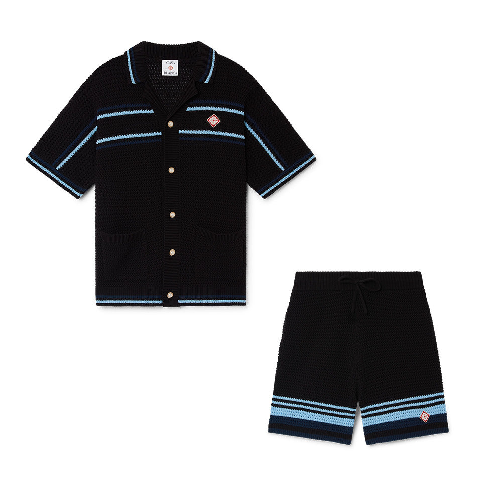 Casablanca Tennis Cotton Crochet Short Sleeve Shirt Shorts Suit #336882