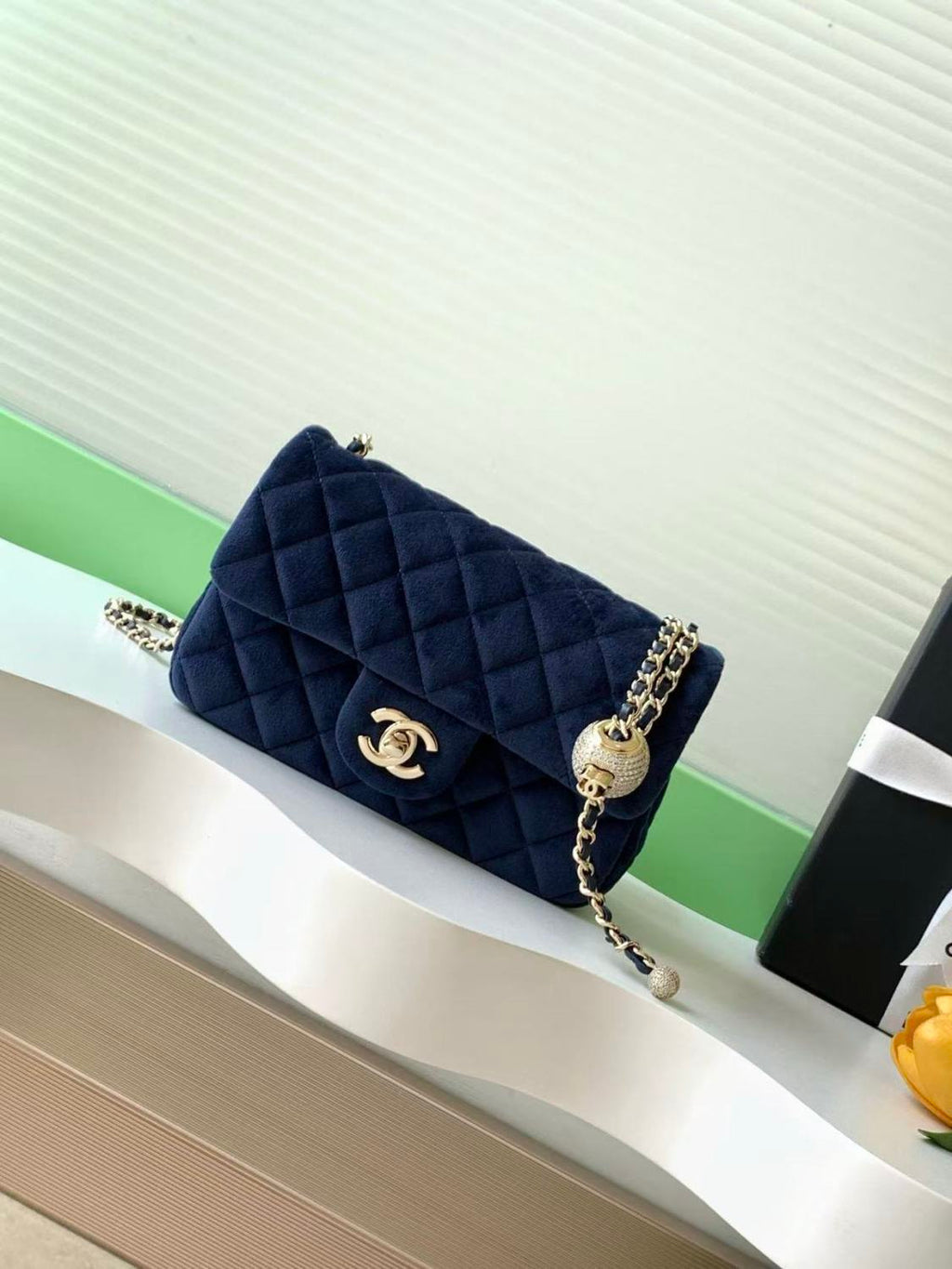 Chanel 25a Diamond Ball CF Velvet Clutch Women's Fashionable Exquisite Mini Crossbody Chain-Strap Flap Bag #193617