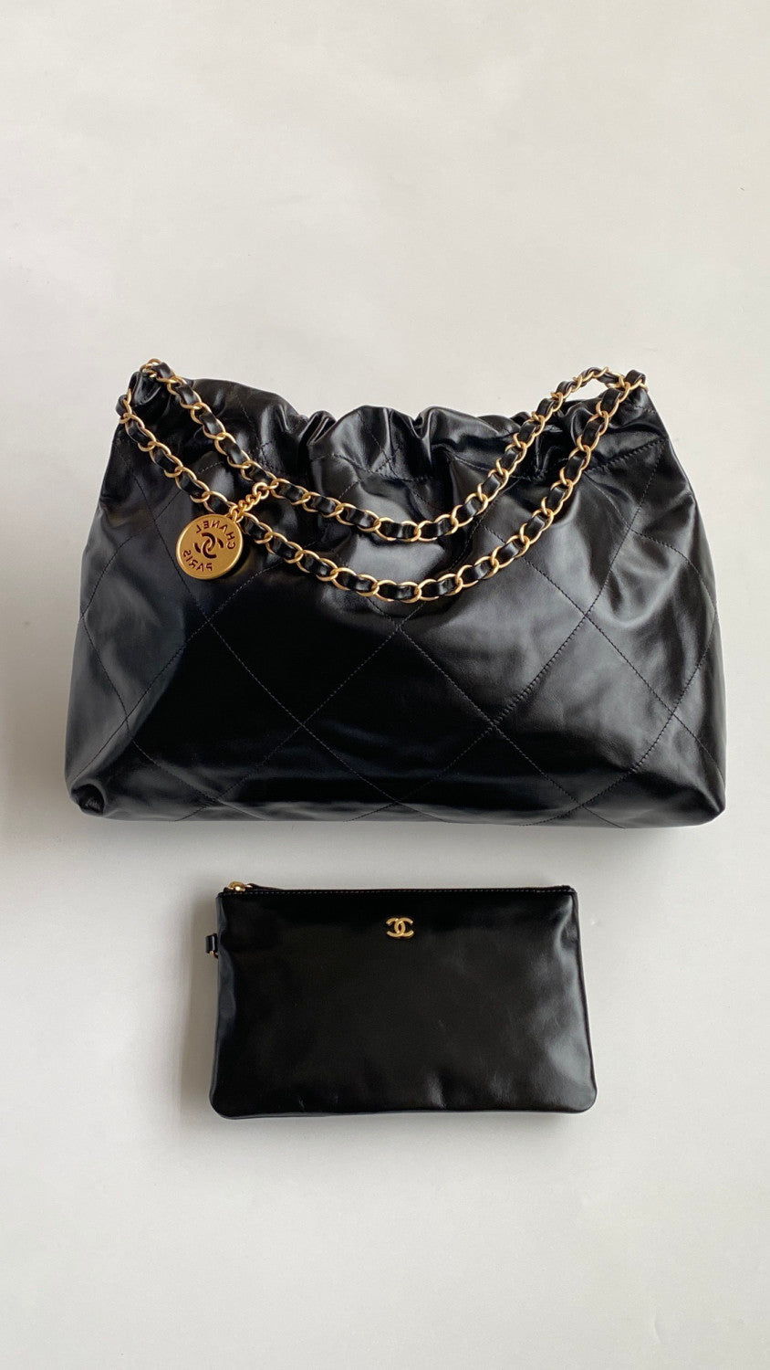 Chanel Maxi Shopping Bag Shint Calfskin Glold Tone Metal Black #335960