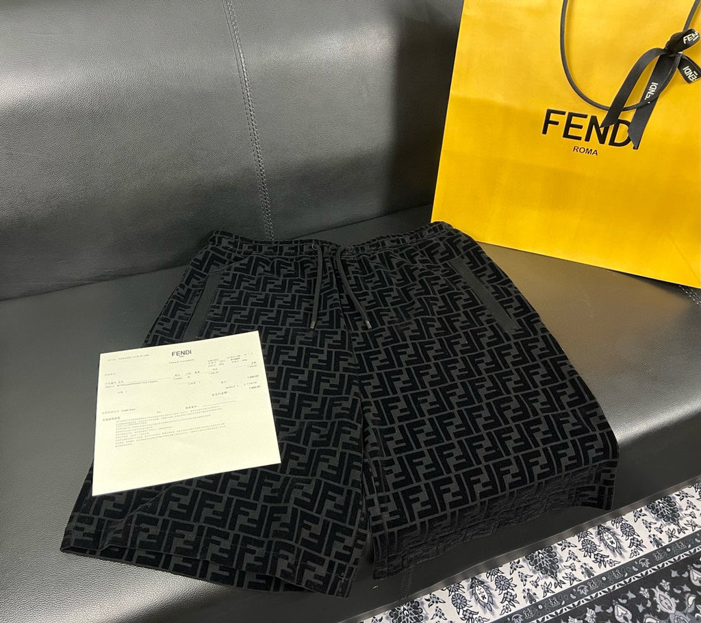 Fendi Men's Summer Black Letter Logo Print Drawstring Straight Casual Short Pants #98816