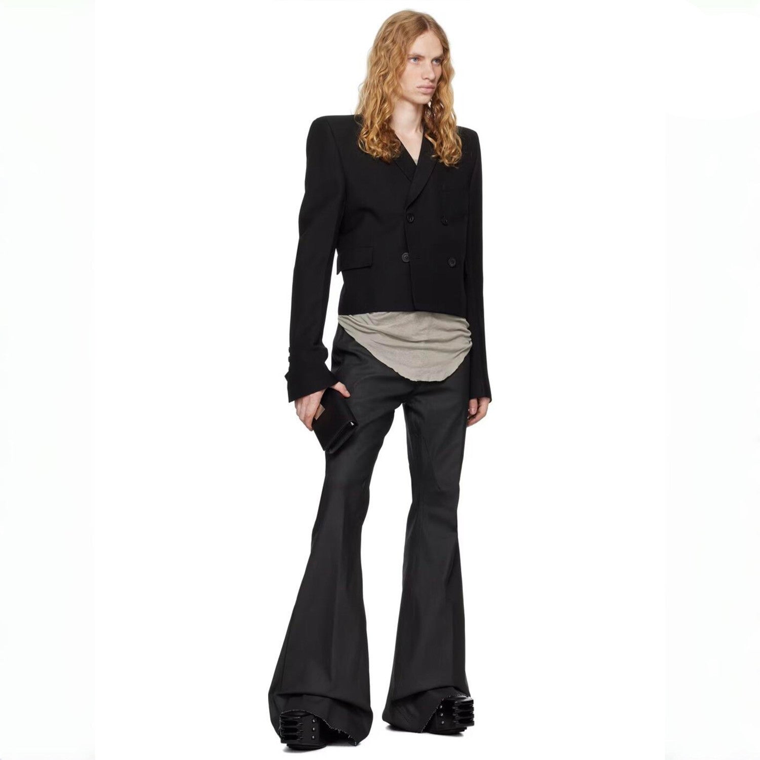 Rick Owens Men's High-street Solid Colour High-waisted Micro-large Denim Trousers Twill Cotton Spring And Autumn Versatile God Pants Ngvp #9827