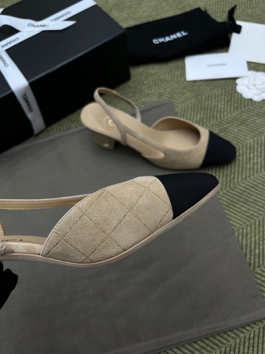 Chanel Women's Checkered Rhinestone Suede Cowhide Solid Color Chunky Heel High Heel Sandals Slingbacks Flat Shoes Spring. Summer. And Fall Casual Shoes Ngvp #2143
