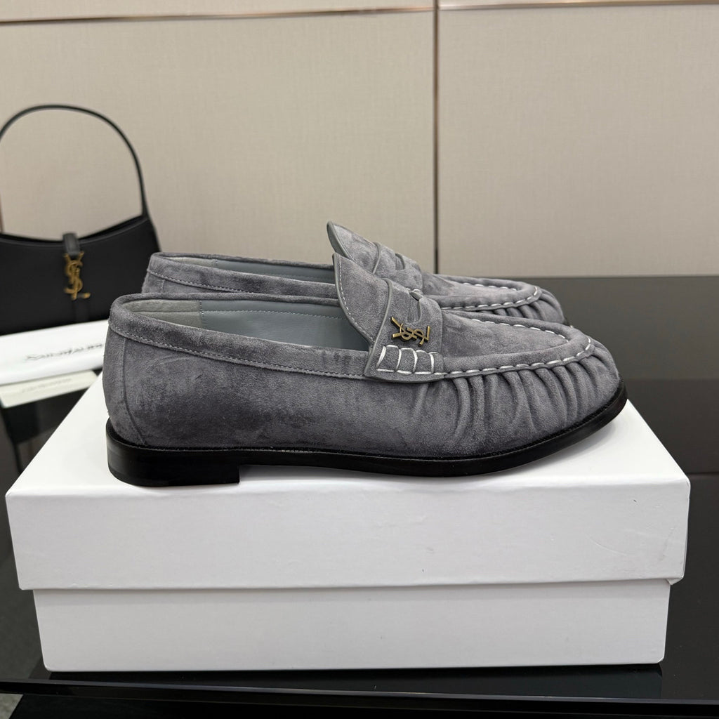 Saint Laurent Women's Autumn/Winter Fashion Casual Sheepskin Suede Round Toe Slip On Flat Loafers Casual Shoes #78376