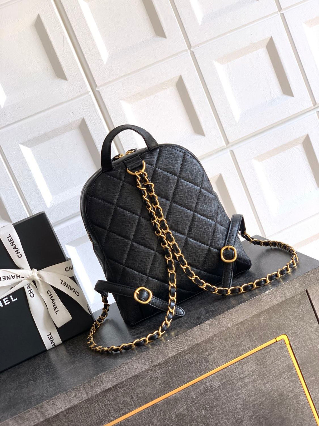 Chanel Women's Fashion Classic Solid Color Double Zip Leather Logo Backpack With Chain Straps Bag Bags AS5793-B22082-94305 #79454