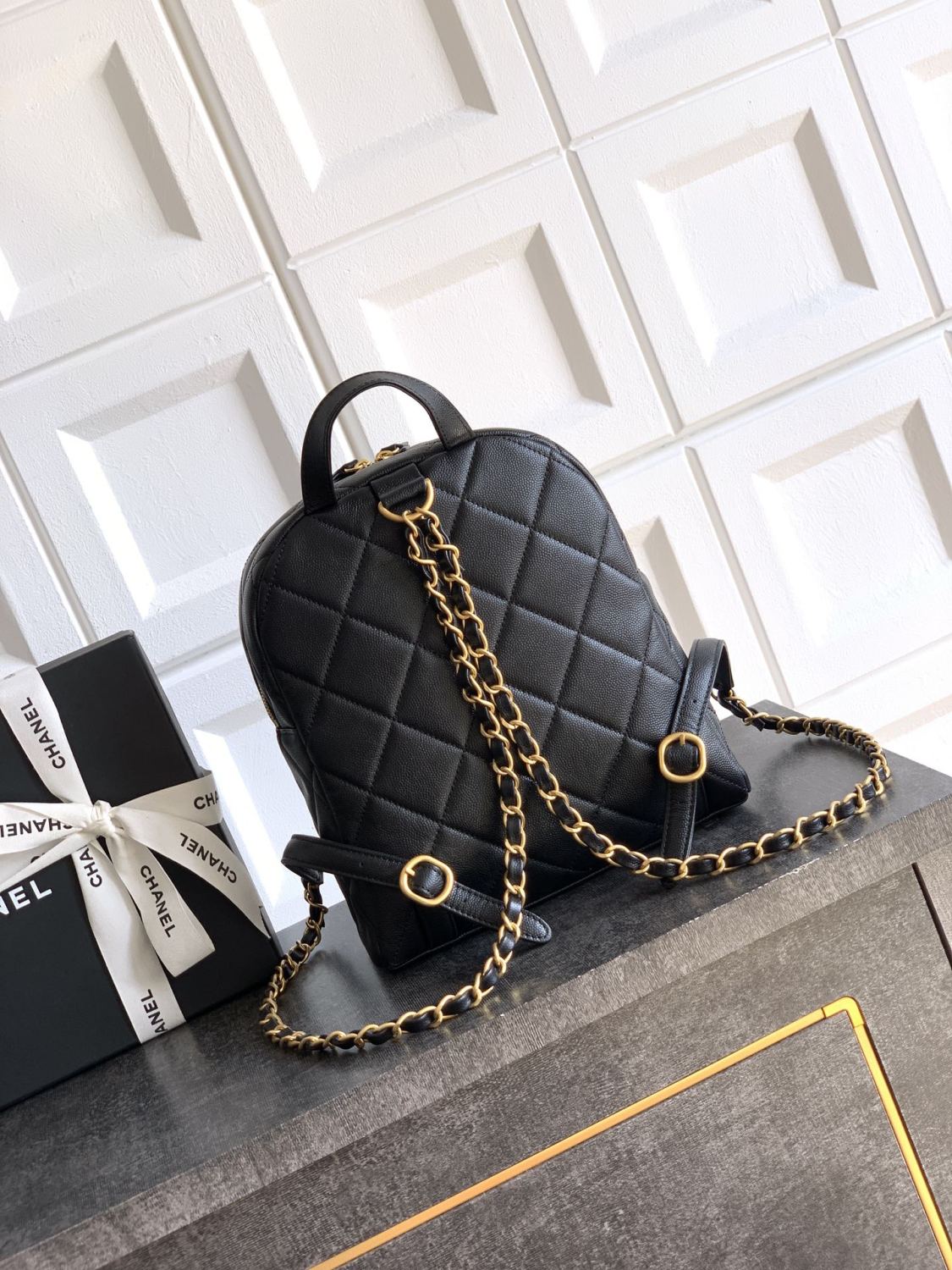 Chanel Women's Fashion Classic Solid Color Double Zip Leather Logo Backpack With Chain Straps Bag Bags AS5793-B22082-94305 #79454