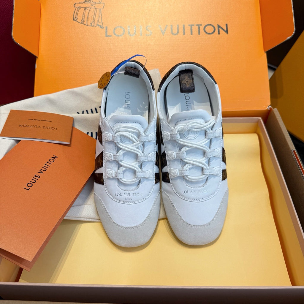 Louis Vuitton SNEAKERINA Women's Four Seasons Colorblocking Round Toe Lace Up Sheepskin Low Top Ballet Derby Shoes #76939