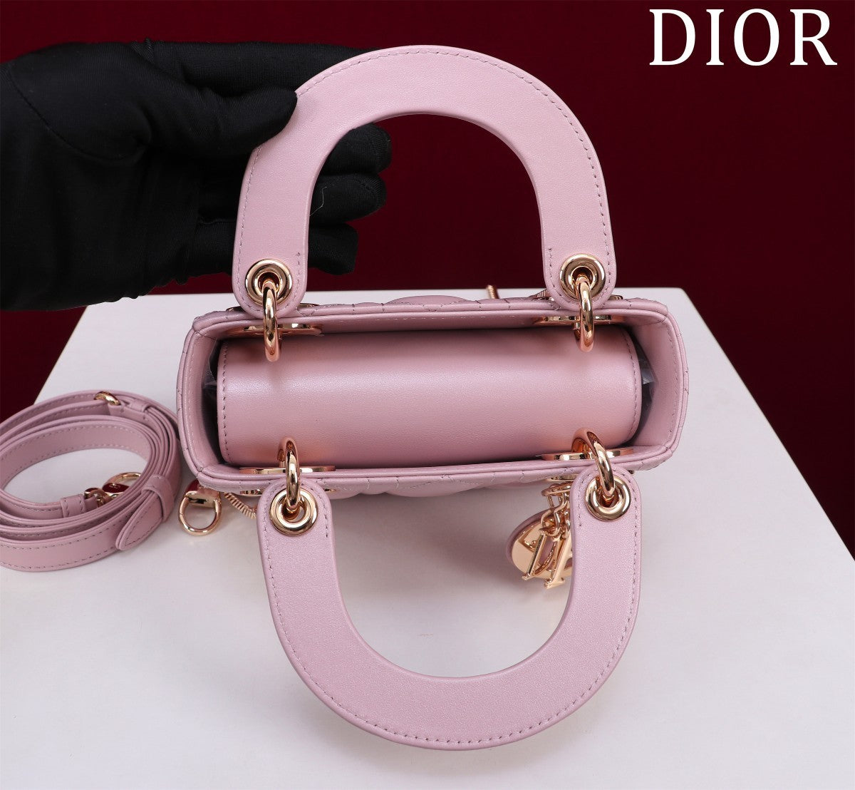Dior Lady Women's Solid Color Metal Pendant Removable Chain Shoulder Strap Wicker Pattern Sheepskin Leather Single Shoulder Crossbody Handbag Bag Bags #77461