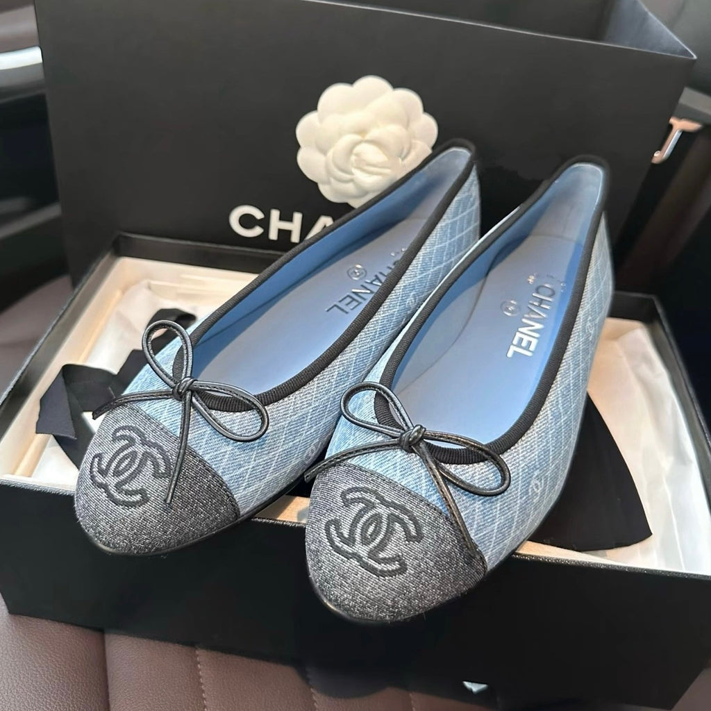 Chanel Women's Spring/Summer Solid Color Striped Printed Denim Ballet Flats Shoes #77258