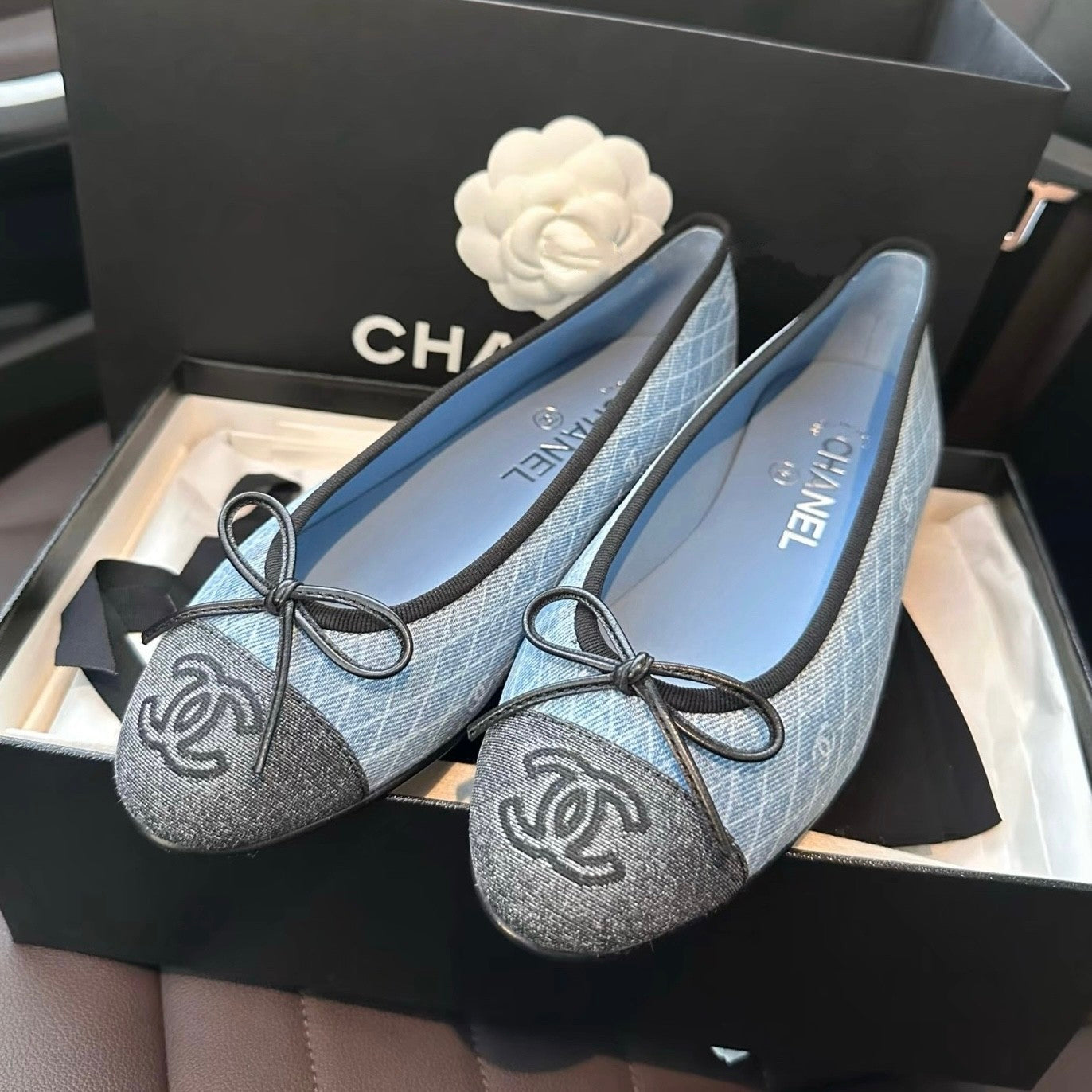 Chanel Women's Spring/Summer Solid Color Striped Printed Denim Ballet Flats Shoes #77258