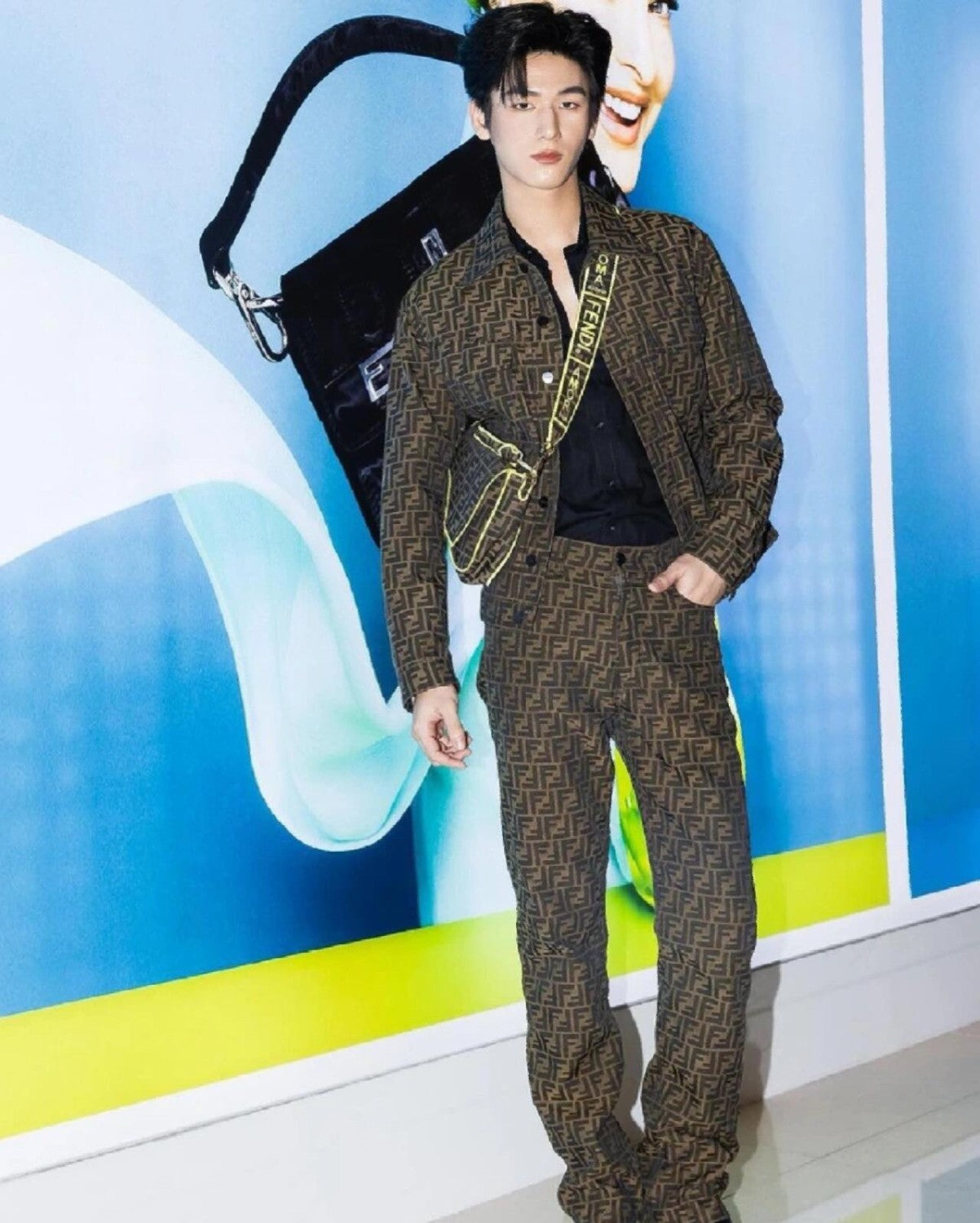 Fendi Men's Fall And Winter F Full Print Casual Suit Jacquard Lapel Single-breasted Jacket Straight Suit Pants Set #71558