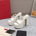 Valentino Spring And Summer Waterproof Platform Patent Leather High Heels Fashion Heightening Sexy Temperament Elegant Slippers Sandals Shoes Waterproof Platform 4cm Heel Height 15.5cm #81145