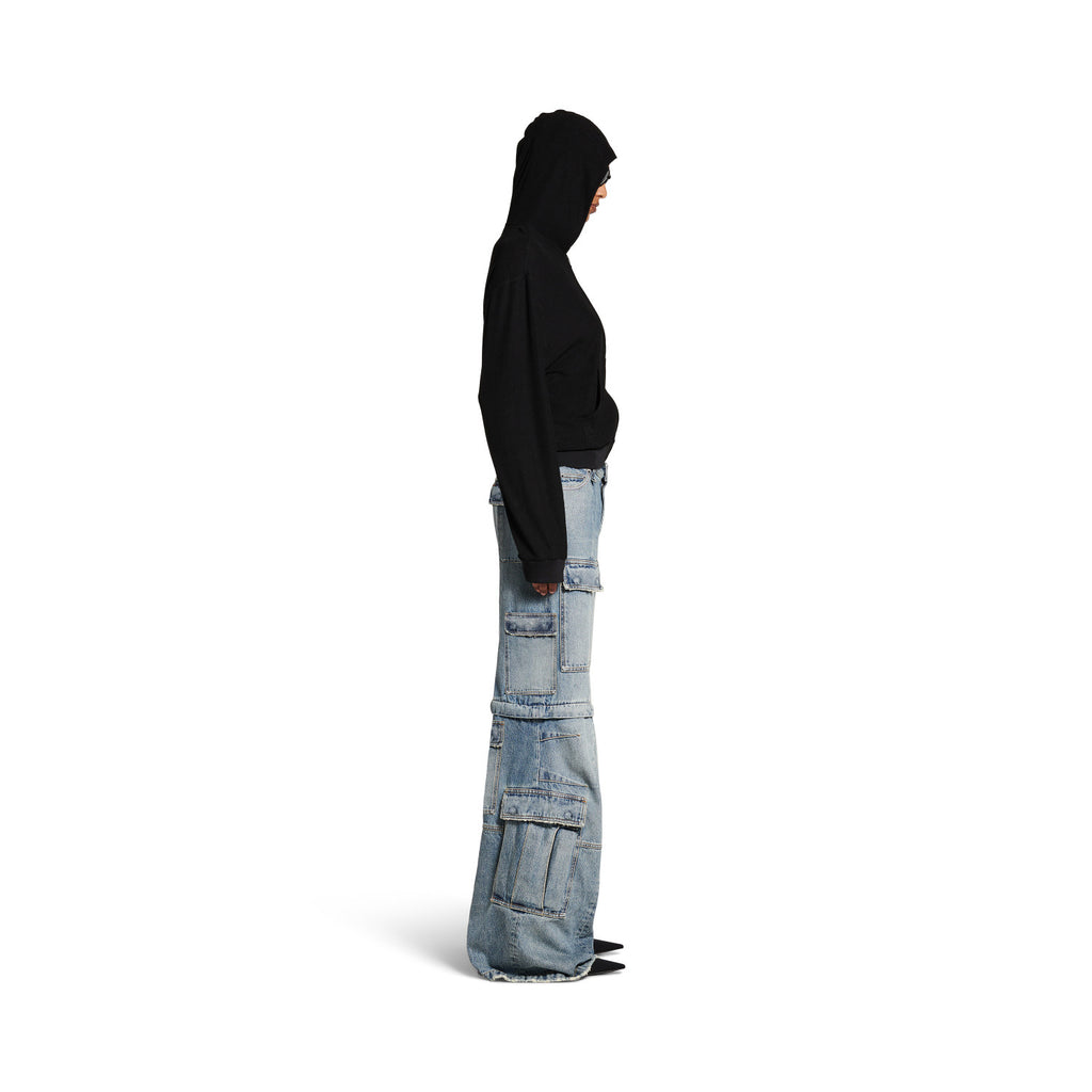 Balenciaga Men's Women's Four Seasons Cotton Solid Color Mid Waist Cargo Flare Trousers Denim Pants Ngvp #1395